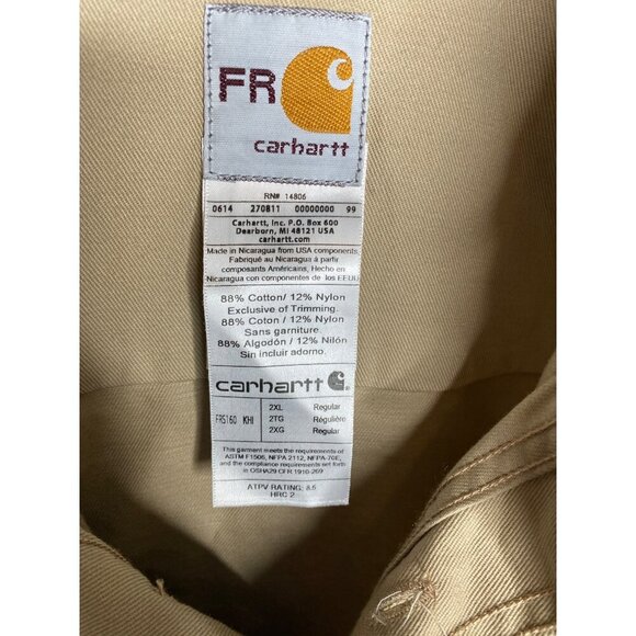 CARHARTT MEN'S FLAME-RESISTANT KHAKI CLASSIC TWILL WORK SHIRT SZ 2XL NWOT - Picture 4 of 4
